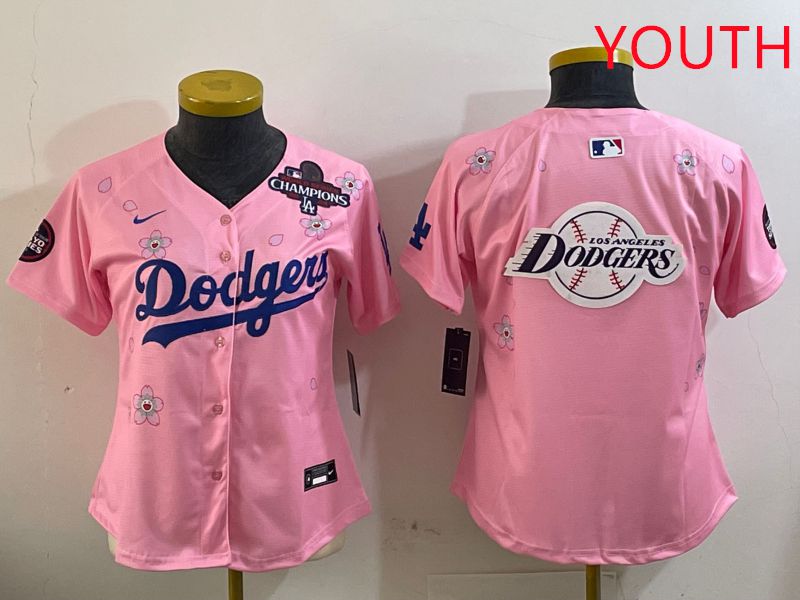 Youth Los Angeles Dodgers Blank Pink Sakura Edition 2025 Nike MLB Jersey style 25->youth mlb jersey->Youth Jersey
